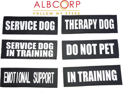 Reflective Dog Patches with Hook Backing -Service Dog, Service Dog in Training, Do Not Pet, Emotional Support, Therapy Dog, Best Friend, in Training for Animal Vest Harnesses, Collars, Leashes